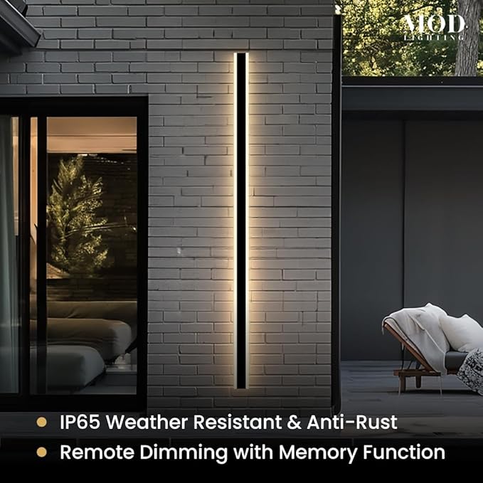 𝗠𝗢𝗗 𝗟𝗜𝗚𝗛𝗧𝗜𝗡𝗚 Haylen | Waterproof Outdoor Wall Light, LED Dimmable with Remote 3000K-6000K, Long Outdoor Porch Lights, Wired Lighting Fixture, Patio Exterior Wall Sconce, 2-Pack (Black, 67")