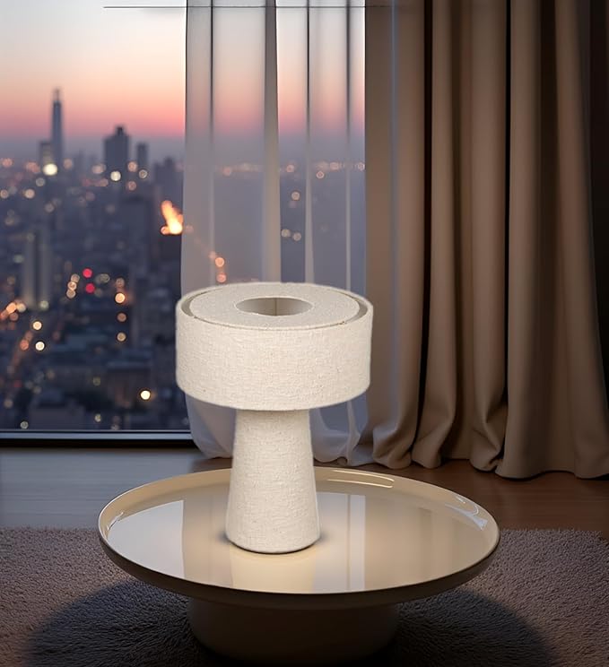 Cruiser’s Caché 13" Contemporary Boucle Fabric Table Lamp, Cream Color. Complete with Lampshade