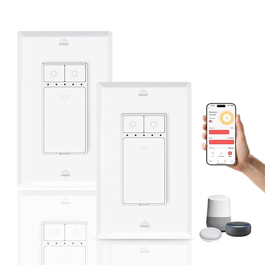 Greencycle Smart Dimmer Switch,2PK Single Pole, Needs Neutral Wire,2.4GHz WiFi Light Switch,Work with Alexa and Google Home, ETL Certified,No Hub Required,for Dimmable 150W LED CFL,600W Incandescent