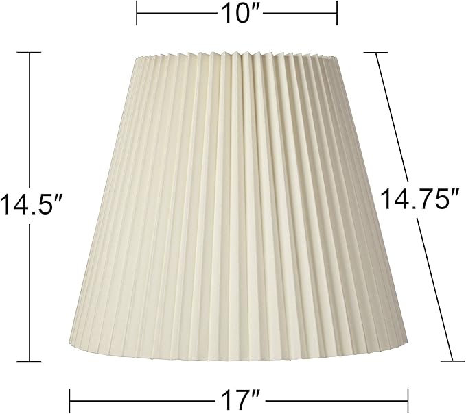 Set of 2 Pleated Empire Lamp Shades Ivory Large 10" Top x 17" Bottom x 14.75" High Spider with Replacement Harp and Finial Fitting - Springcrest