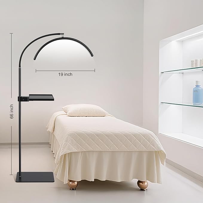 Half Moon Lash Light with Tool Tray for Eyelash Extensions & Estheticians, Dimmable LED Lash Lamp with Flexible Gooseneck, Shadow-Free Moon Light for Lash Tech, Tattoo, SPA, Eyelash Lamp (BLack)