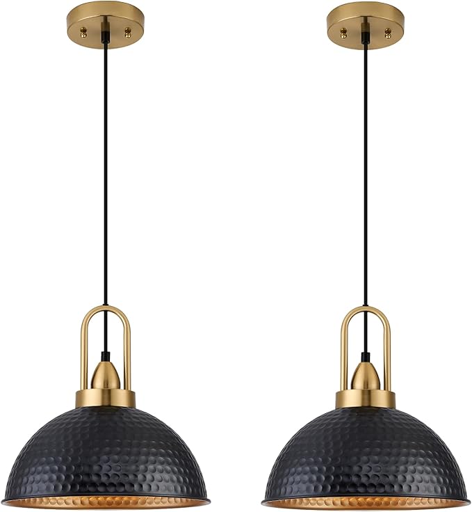 Black Pendant Lights Kitchen Island Industrial Adjustable Height Vintage Farmhouse Dome Hanging Light Fixtures for Barn, Dining Room 2 Packs