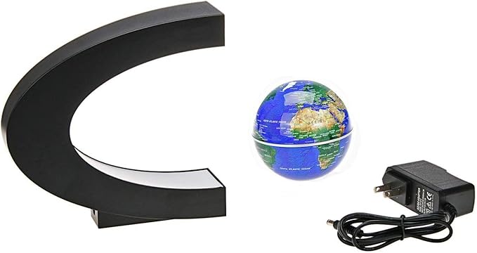 Floating Globe with LED Lights C Shape Magnetic Levitation Floating Globe World Map for Desk Decoration (Blue)