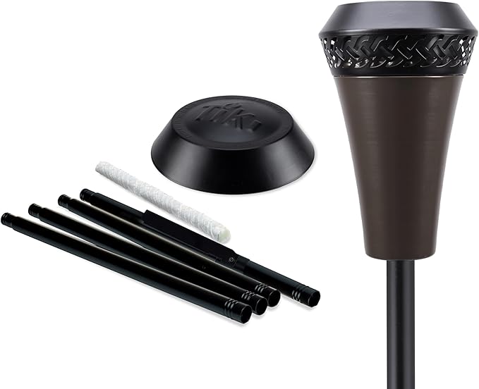 TIKI Island King 65" Metal Outdoor Torch – Weather-Resistant Decorative Torch with Long-Lasting Wick, Snuffer & Easy Refill for Backyard, Patio & Garden, Brown
