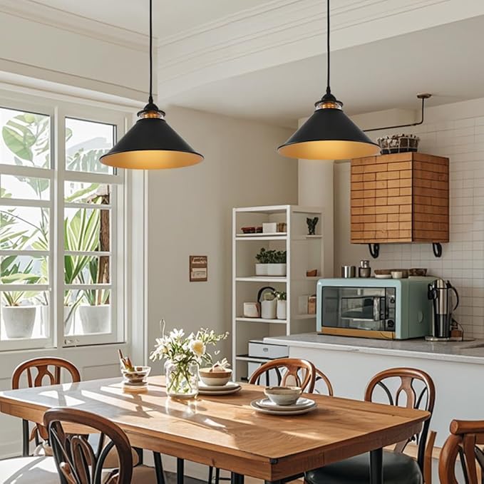 Black Pendant Lights Kitchen Island 2 Pack, Dome Pendant Light Fixtures, Farmhouse Pendant Light, Modern Pendant Lights for Kitchen Island Dining Room Bedroom Study
