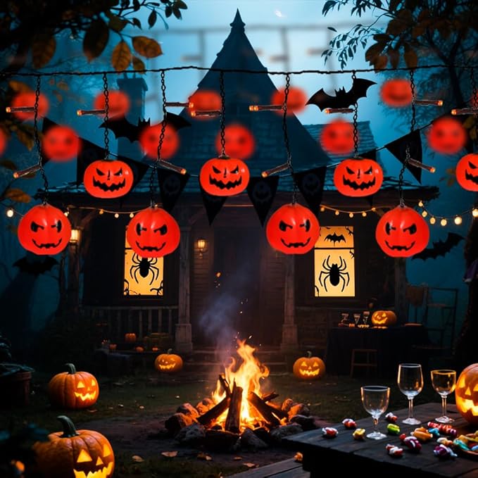6FT 25LED Halloween Pumpkin Icicle Light, Decorative String Light with 10 Pumpkins, 8 Lighting Modes, Battery Operated, Indoor Outdoor Holiday