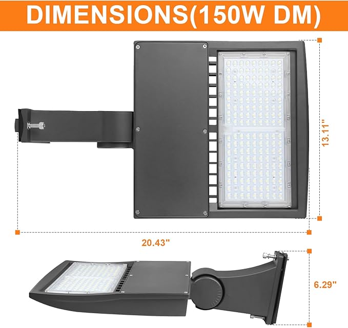 480V 150W LED Parking Lot Light, 21000LM LED Shoebox Street Flood Light (500W MH/HPS Equiv.), 5000K Dimmable Commercial Area Lighting with 20KV Surge Protection, IP65 277-480V UL&DLC Listed