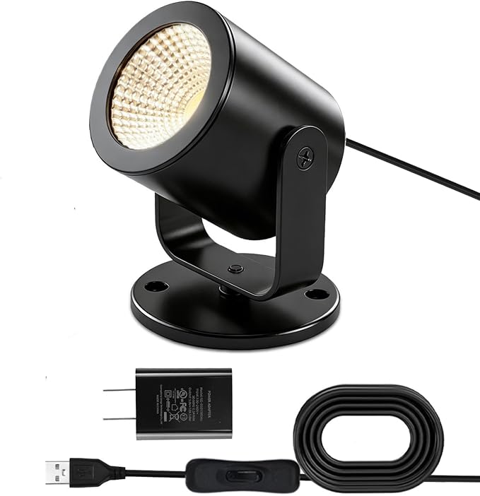 TAYSING LED Spotlight Indoor 5W USB Powered 360 Degree Rotating Mini Display Accent Light for Pictures Paintings Plants Shelves Cabinet Showcase, 1 Pack Soft White 3000K