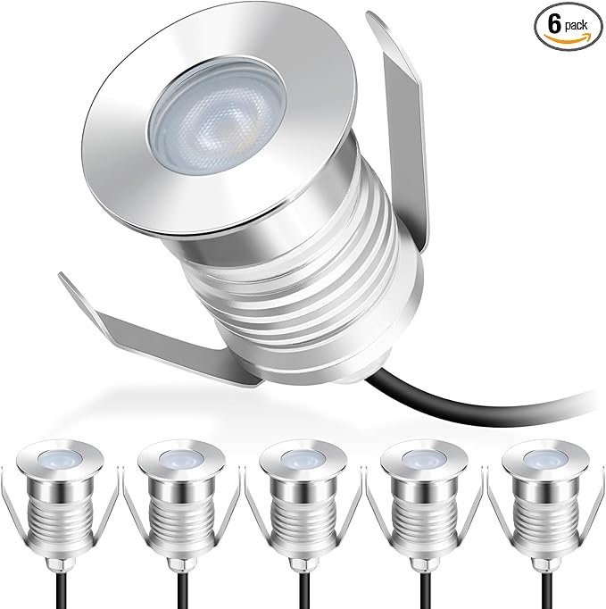 Gardencoin Outdoor Recessed LED Lights, Heavy Duty Soffit and Deck Lighting Flush Mount, 12-24V Low Voltage Landscape In Ground Well Light, Underwater Pond Light, Dimmable Widely Used, 6pack
