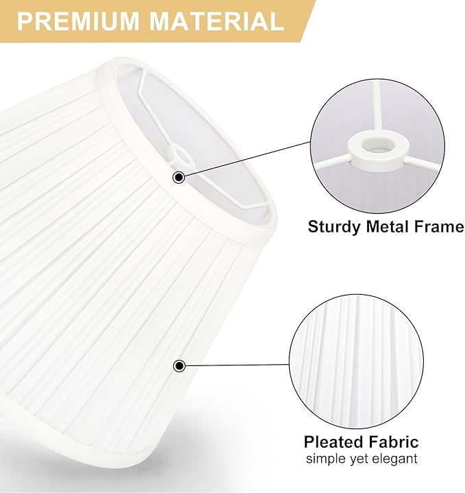 Small Pleated Lamp Shades Set of 2, White Empire Lamp Shades, 5.5" Top x 10" Bottom x 6.6" High, Small Lamp Shades for Table Lamps, Bedside Lamps, Wall Sconces, Spider, Bulb Clip Adapters Included