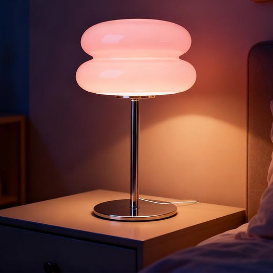 Bedroom Mushroom lamp, Medieval Modern Bedside Table lamp, dimmable Retro Egg Tart Headlight, Unique Home Mushroom Decoration Aesthetic Lovely Living Room Desk lamp (Pink)