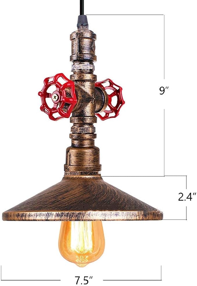EYBOPB Industrial Steampunk Pendant Light, Water Pipe Ceiling Hanging Lamp Lighting Fixture for Kitchen Island, Bedroom, Dining Hall,Cafe, Bar, with Adjustable 39.4" Wire, Bronze