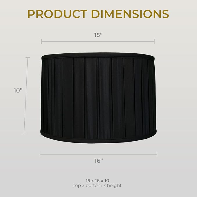Royal Designs, Inc. Shallow Drum English Box Pleat Basic Lamp Shade, Black, 15 x 16 x 10 (Spider), Set of 2