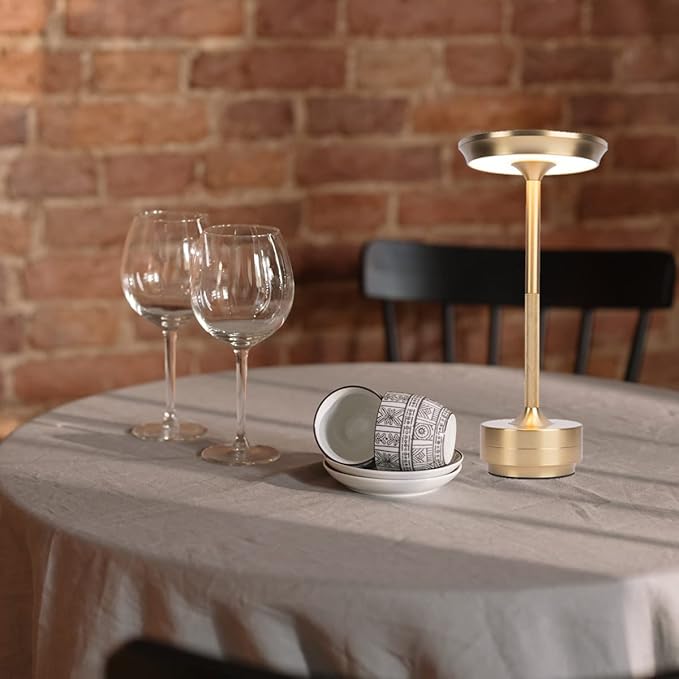 Vintage Aluminum Rechargeable Cordless LED Table Lamp with Dimmable Brightness and 3 Color Temperatures