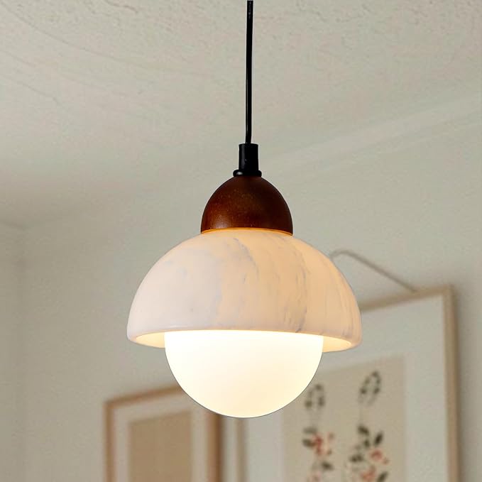 Wabi Sabi Pendant Light with Marble Stone Shade, 5.9in Jepanese Mini Hanging Light Fixture for Bedside Reading Nook Kitchen Island Hallway