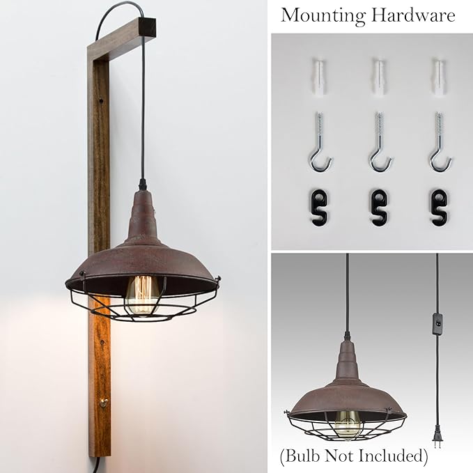 DAYCENT Industrial Plug-in Pendant Light Barn Style Hanging Lamp with Wire Caged Swag Light Fixture for Bedroom Hallway Kitchen Living Room, On/Off Switch