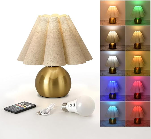 Rechargeable Crodless Small Table Lamp, Battery Operated Remote Control Gold Mini Table Lamps for Bedroom Nightstand, Cute Small Table Lamp for Small Spaces for Kitchen Counter, Bookshelf