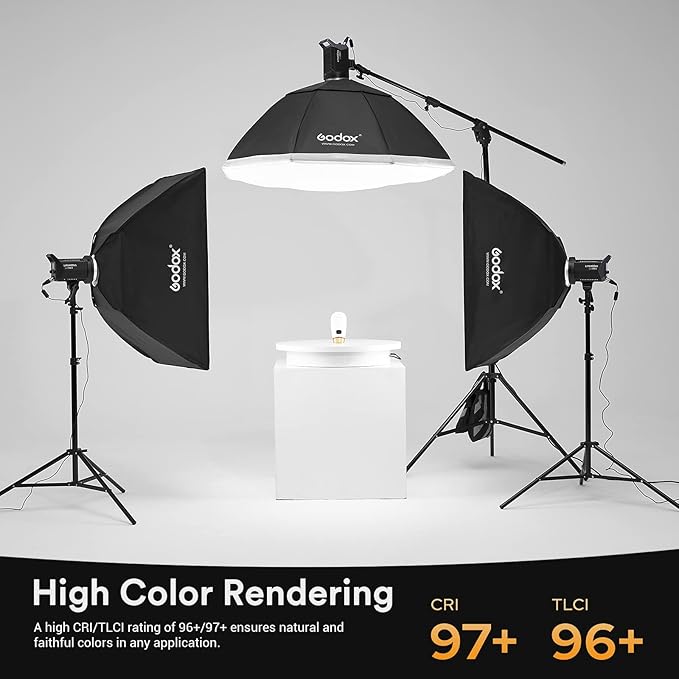 Godox LA150Bi Bicolor LED Video Light, 190W 66000LUX@1M Studio, 2800K-6500K Bowens Mount LED Light, CRI 96+ 11 FX Effect 0-100% Dimming APP Control Photography Portable Light