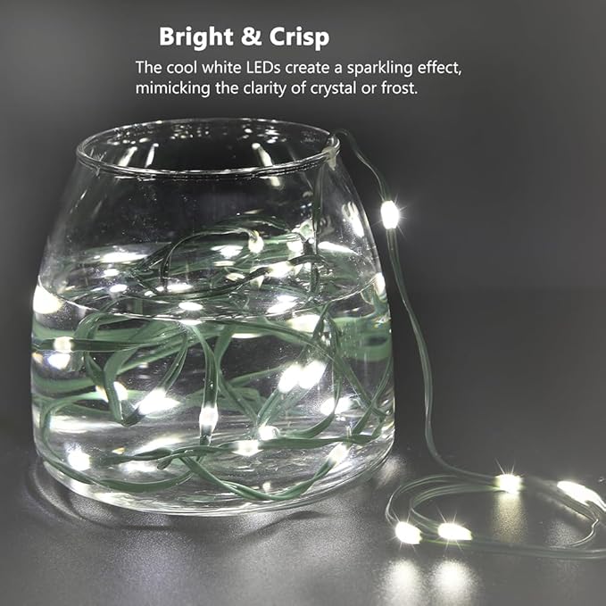 16.5ft Battery Operated String Lights(1 Pack), 50 LED Twinkle Fairy String Lights Battery Powered with Timer for Indoor Outdoor Christmas Trees Wreath Decoration Party Bedroom - Cool White