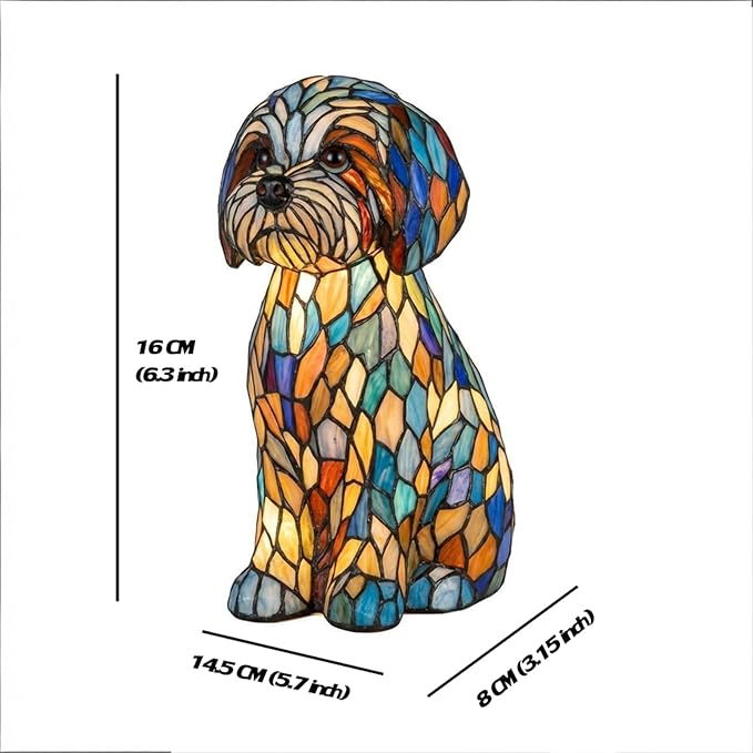 Rainbow Puppy Lamp Stained Glass Dog Night Light 3D Retro Stained Resin Rainbow Pup Lights Charge Powered Table Lamp Puppy Glow Lamps for Home Bedroom Desk (Dog-A)