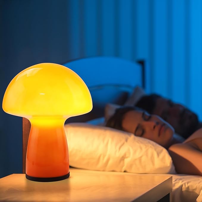 Mushroom lamp,Dimmable Glass Table Lamp,Vintage Style Table Lamp,Red Bedside Desk lamp,Cute Table Lamps.（3-Color Bulbs Included）