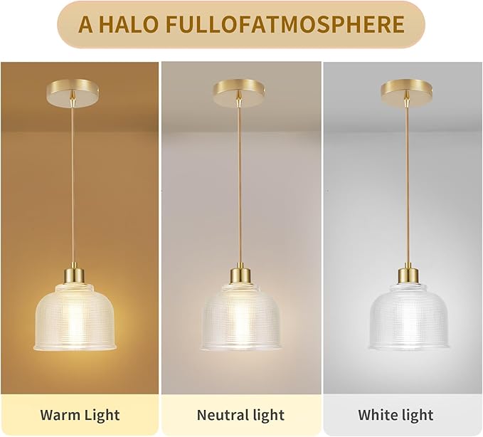 2Pack Industrial Pendant Lighting, Modern Clear Glass Shade Farmhouse Adjustable Hanging Light Fixtures for Kitchen Island Living Room Bedroom Hallway Gold and Clear