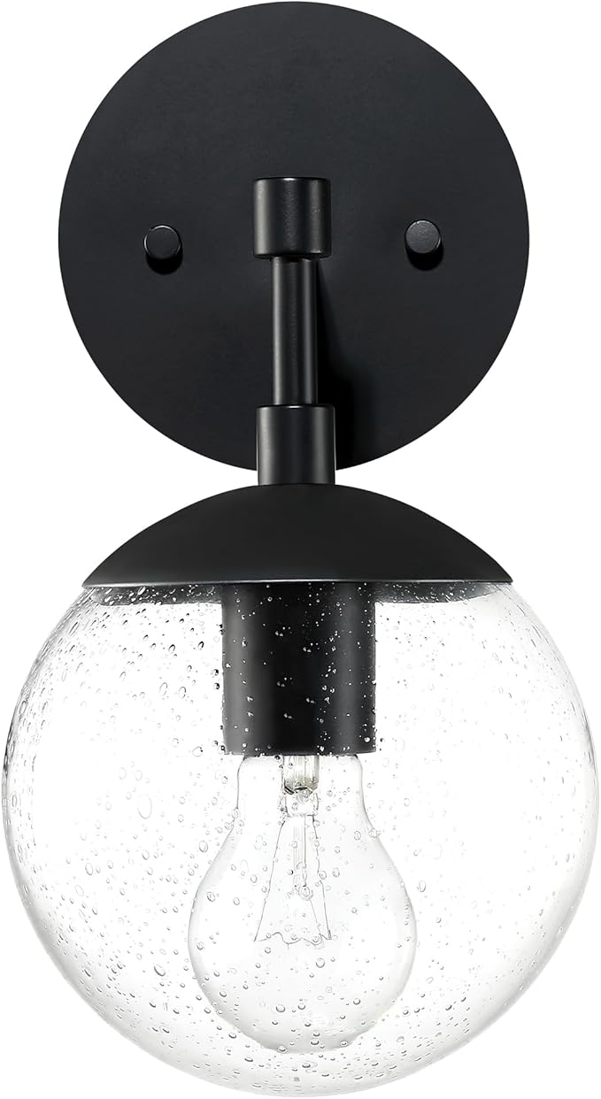 Design House Gracelyn 1-Light Dimmable Wall Sconce, Seeded Glass, Matte Black, 11.65 in H x 6.11 in W x 8 in D, 588871-BLK