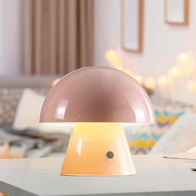 JONATHAN Y 7" Pink Rechargeable Cordless Mushroom Table Lamp, Portable LED Nightstand Lamp for Bedroom Living Room, Metal Shade, 3-Way Dimmable Touch Sensor Modern Accent (JYL7116D)