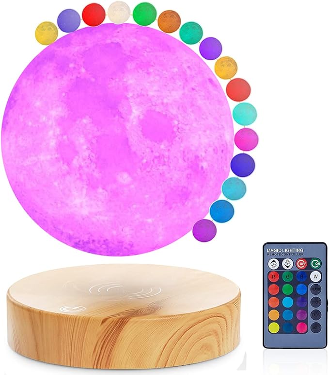 VGAzer Levitating Moon Lamp 5.9 Inch 16 Colors Moon Lamp 3D Moon LED Light with Remote Control for Unique Gifts,Room Decor,Night Light, (Round Base)