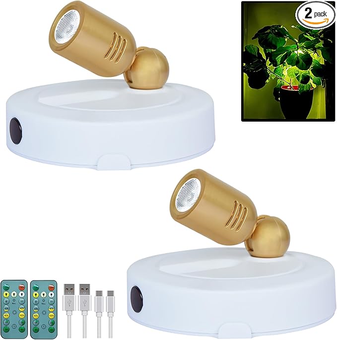 Rechargeable LED Spotlight, Indoor Battery Operated Spotlights with Remote, 3 Lighting Modes Up Lights for Plants, Dimmable Timer Picture Lights for Wall Art Painting Tree Spotlight