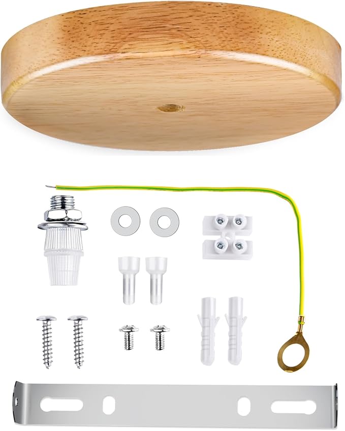 Arturesthome 7" Wood Ceiling Canopy Light Kit Rewind Single Hole with Hardware, Ceiling Plate for Pendant Lighting Chandelier, Screw Fixing on Both Sides