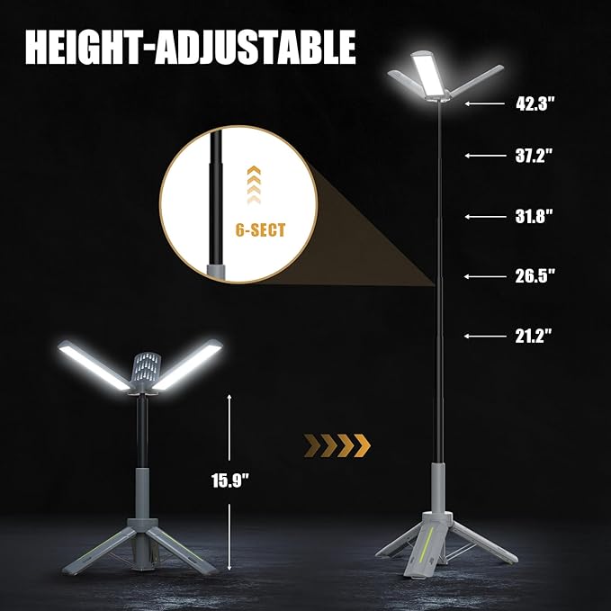BUBRA Telescopic Camping Lantern with Stand (40" Tripod), 8000mAh Rechargeable Camping Light & Lantern Flashlight - Portable Work Light for Power Outages, Valentine's Day Gifts for Him Dad