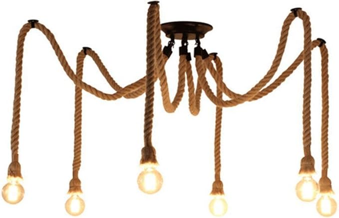 Vintage Industrial Pendant Lights Spider Lights Adjustable DIY Chandelier Hanging Lights 4/6/8-Lights Boho Light Plastic/Hemp Rope Drop E27