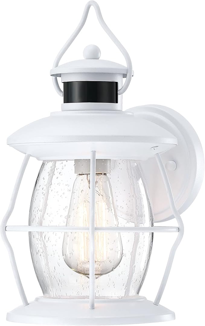 Motion Sensor Outdoor Lights, Upgrade Dusk to Dawn Wall Sconce Lantern, Exterior Light Fixtures Outside Lights for House Front Porch Garage Patio(White)
