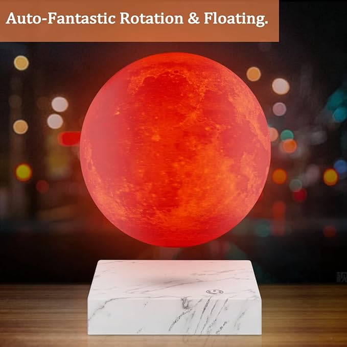 VGAzer Moon Lamp 3D Printing Magnetic Levitating Moon Light Lamps for Home、Office Decor, Creative Gift-6 Inch,Has 16 Colors 20 Modes (Square Marble)
