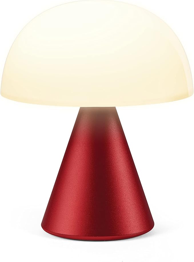 Lexon Mina M Mushroom Lamp - Portable Bedside Light for Bedrooms, Kids & Nursery - 9 LED Color Rechargeable Table Lamp with 24h Light & Dimmer, Medium - Dark Red