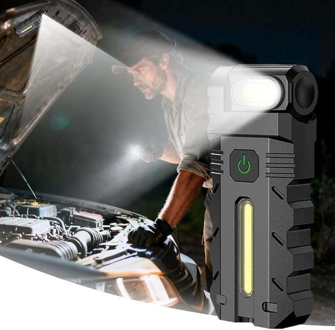 LETOUR Rechargeable EDC Flashlight, Powerful RGB Flashights, Portable Flat Mini Flashlights, IP68 Waterproof Multi-Mode Magnetic Small Keychain Flashlight for Camping, Emergency