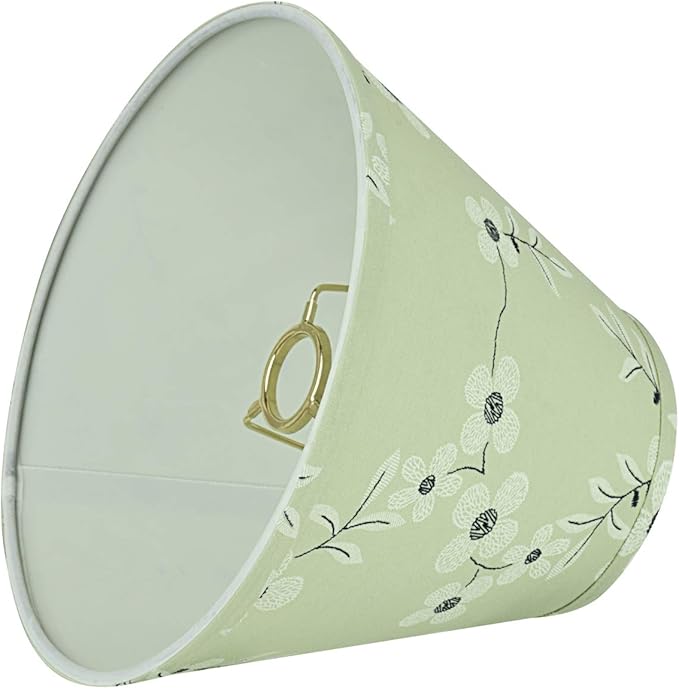 Aspen Creative 59103A Empire Uno Lamp Shade in Tea Green with White Flowers Print Fabric, 5" Top x 10" Bottom x 8" Slant Height, Slip UNO 33mm