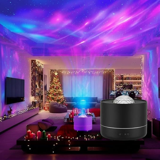Northern Lights Projector,Ocean Wave & Aurora Galaxy Light with 12 Color Patterns RGB LED Mood Lighting for Bedroom,Suitable as for Women,Children,Teenagers and Girls（Black）