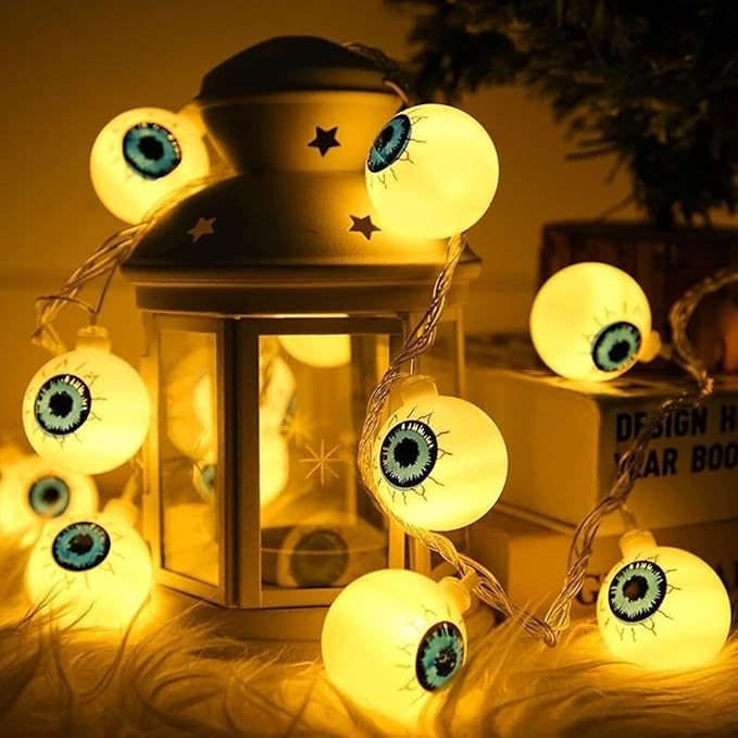 Halloween String Lights 10Ft 20 LEDs Battery Operated Outdoor Decorations Eyeball Lights for Halloween Party Decor