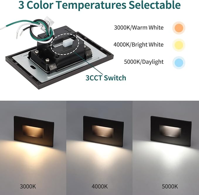 kadision 120V Dimmable LED Step Lights, 3000K/4000K/5000K Selectable, 3.5W 175lm Indoor Outdoor Stair Lights, Aluminum ORB Finish, 12 Pack