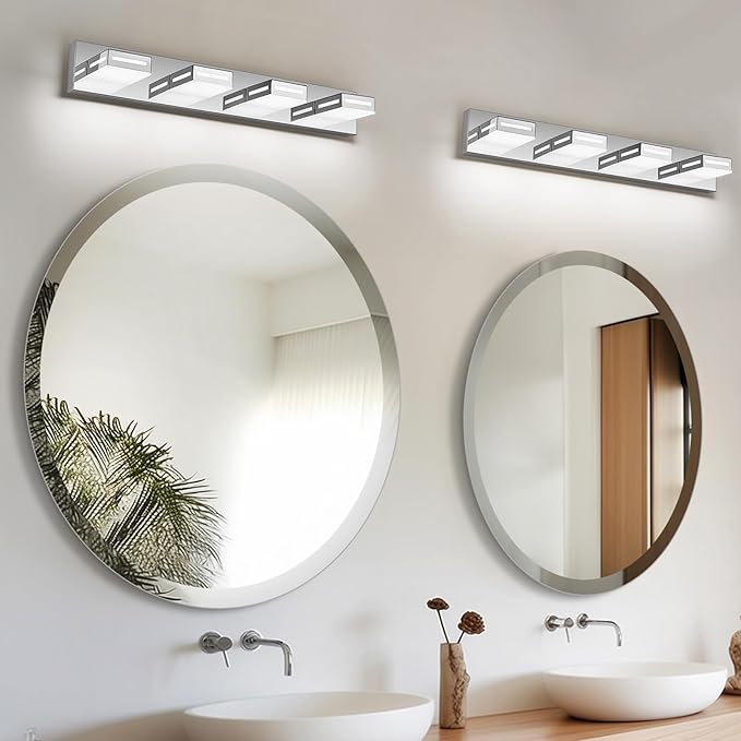30-Inch 4-Light LED Modern Chrome Bathroom Vanity Light Fixtures Over Mirror, Bathroom Lighting Fixtures with Cool White 6000K, Rotatable Vanity Wall Lights for Bath Restroom Powder Room