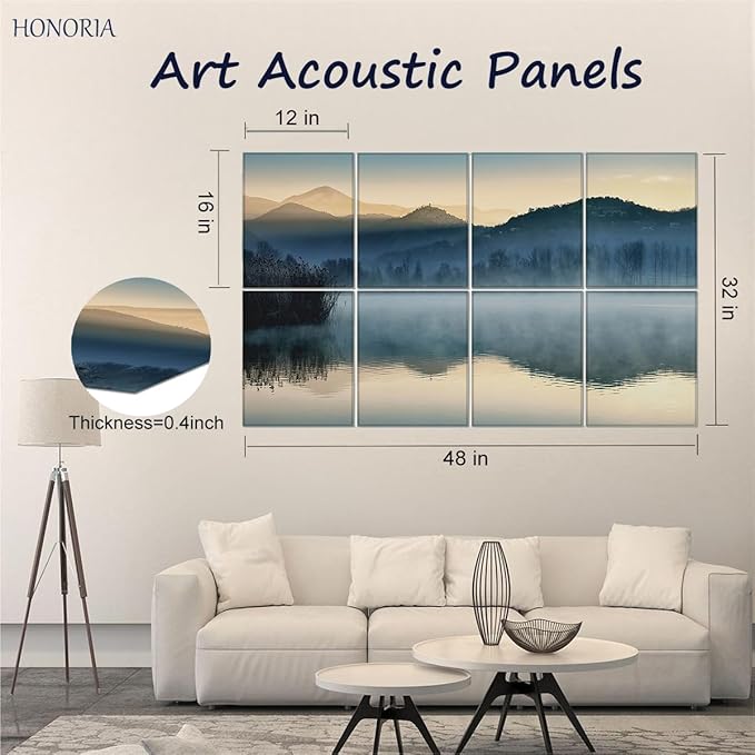 HONORIA 8 Pack Art Acoustic Panels 48X32Inches Sound Absorbing Panels,Self-adhesive Soundproof Wall Panels,Decorative Acoustical Wall Panels,Acoustic Treatment for Home Office&Recording Studio