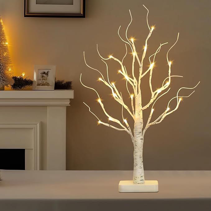 EAMBRITE Birch Tree with Led Lights, Christmas Decorations for Home Indoor with Timer, Lighted Mini Small Artificial Lamp Prelit Twig Tree Battery Operated for Xmas Table Centerpiece Party Decor