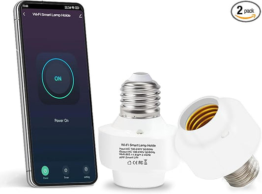 QIACHIP Smart WiFi Light Bulb Socket Adapter E26 Lamp Holder,Compatible with Alexa and Google Home,use Smart Life APP Control,Maximum Output Power 500 Watts