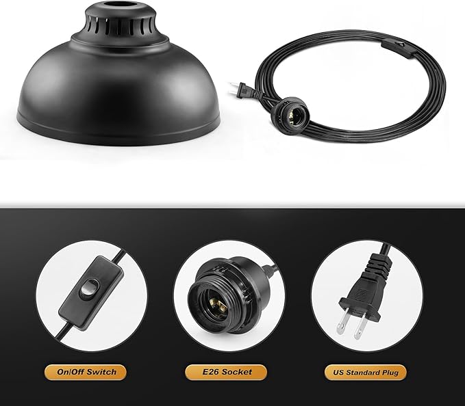 Plug in Pendant Light, 15FT Hanging Lights with Plug in Cord, On/Off Switch, Industrial Pendant Light with Plug in Cord, Metal Hanging Lamps for Living Room, Kitchen