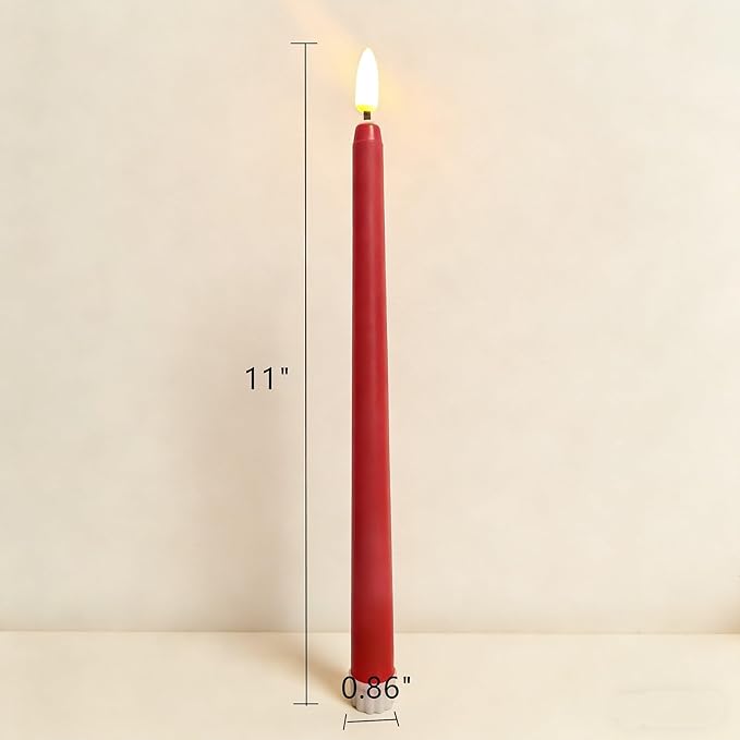 Red Flameless Taper Candles with Remote, Flickering LED Candlesticks Battery Powered Valentines Day Decor Set of 12