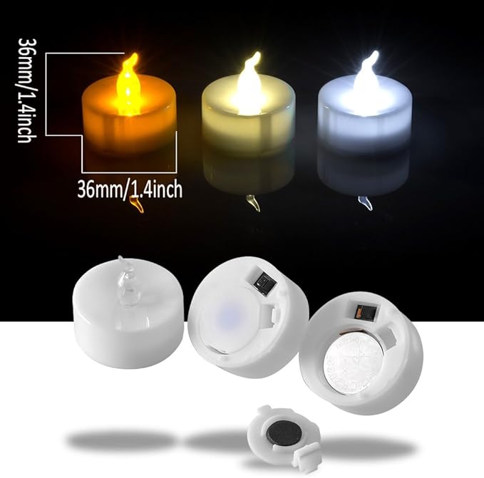 AGPTEK Timer Function, Pack of 24 Flameless LED Candles, Includes CR2032 and Battery Replaceable, Warm Yellow, Pack of 24 Flickering Warm White