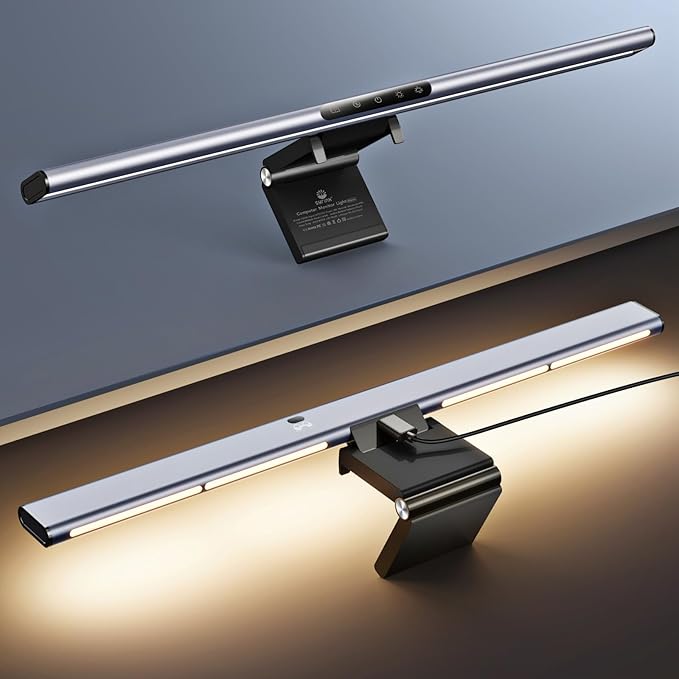 Syrinx 16.7" Computer Monitor Light Bar with Ambient Backlight, USB Reading LED Lamp, Screen Monitor Lamp, Touch + Gesture Control, Dimmable Desk Light, Eye-Caring, No Screen Glare for (Basic)