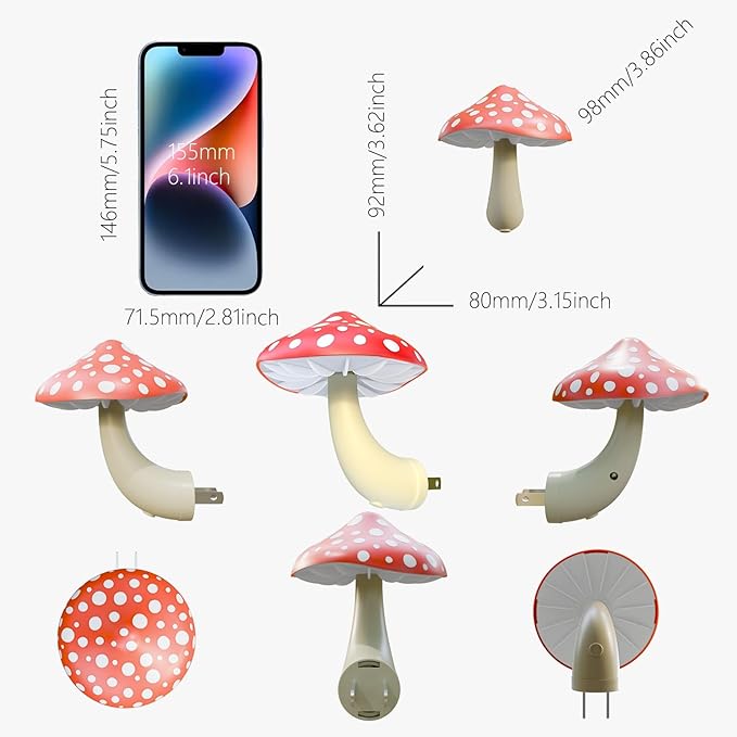 Colorful Life Remote Control Mushroom Night Light – Three‑Color Warm LED Bedside Lamp, Cute Mushroom Design with Dimmer & Timer (Warm Red/Green/Yellow)